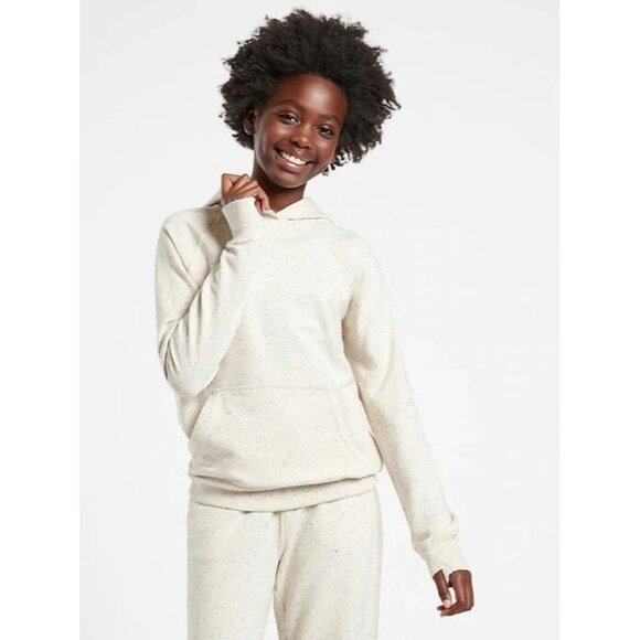 Athleta Girl In Your Element Textured Hoodie in Oatmeal Speckled, Size 12 - Picture 1 of 4